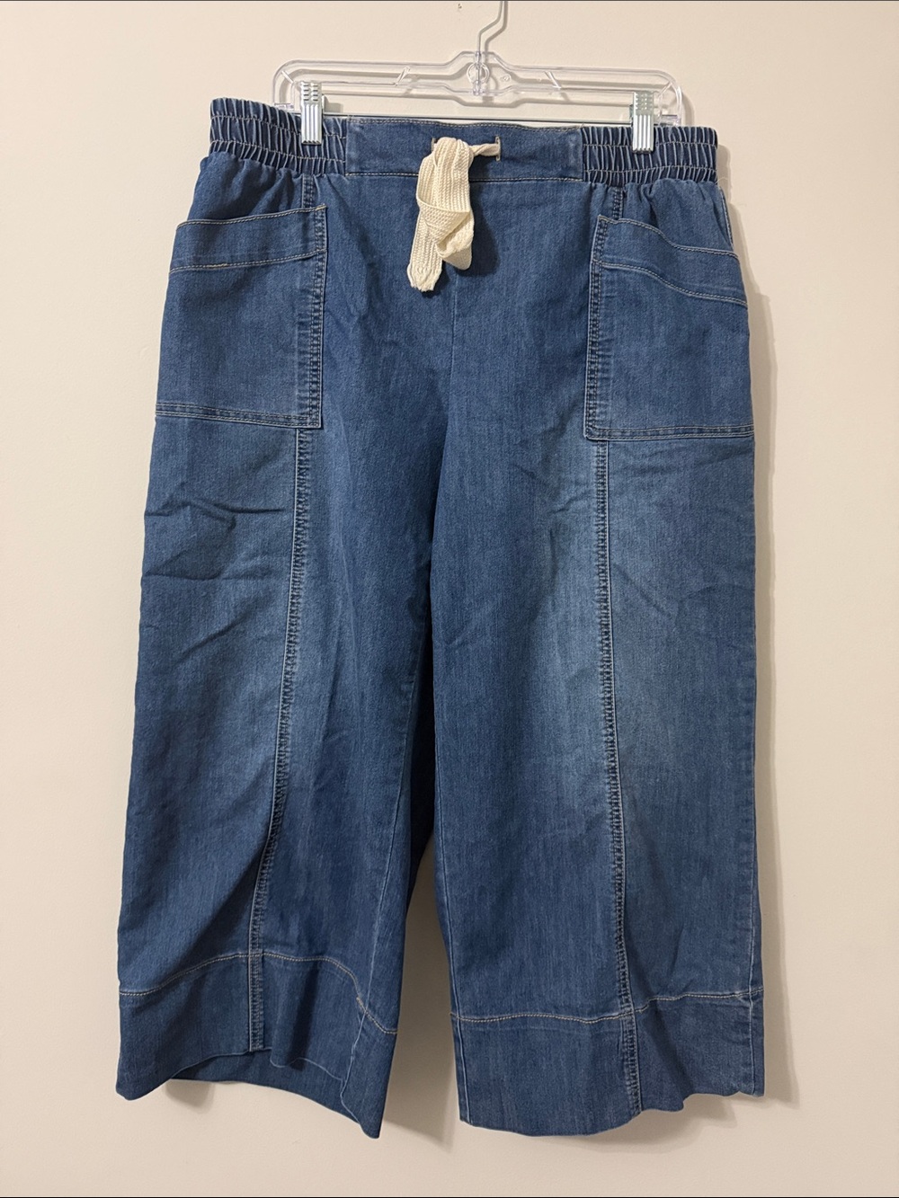 Casual Wide-Leg Denim Drawstring Pants - Blue